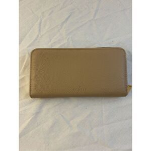 Kedzie wallet beige brown zipper zip‎ around faux leather 8x4"